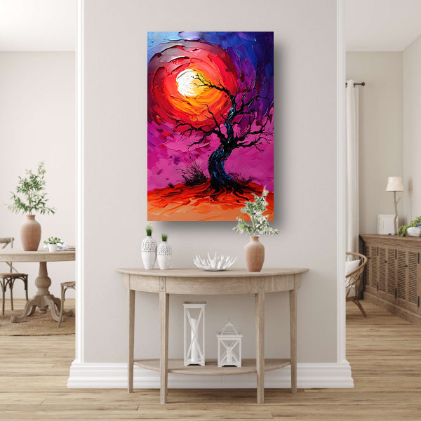 Abstracte kleurrijke boom bij zonsondergang canvas