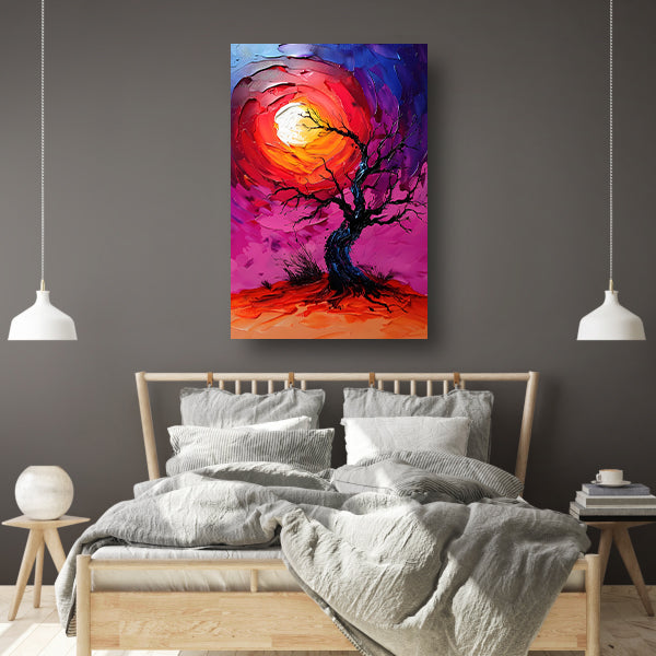 Abstracte kleurrijke boom bij zonsondergang canvas