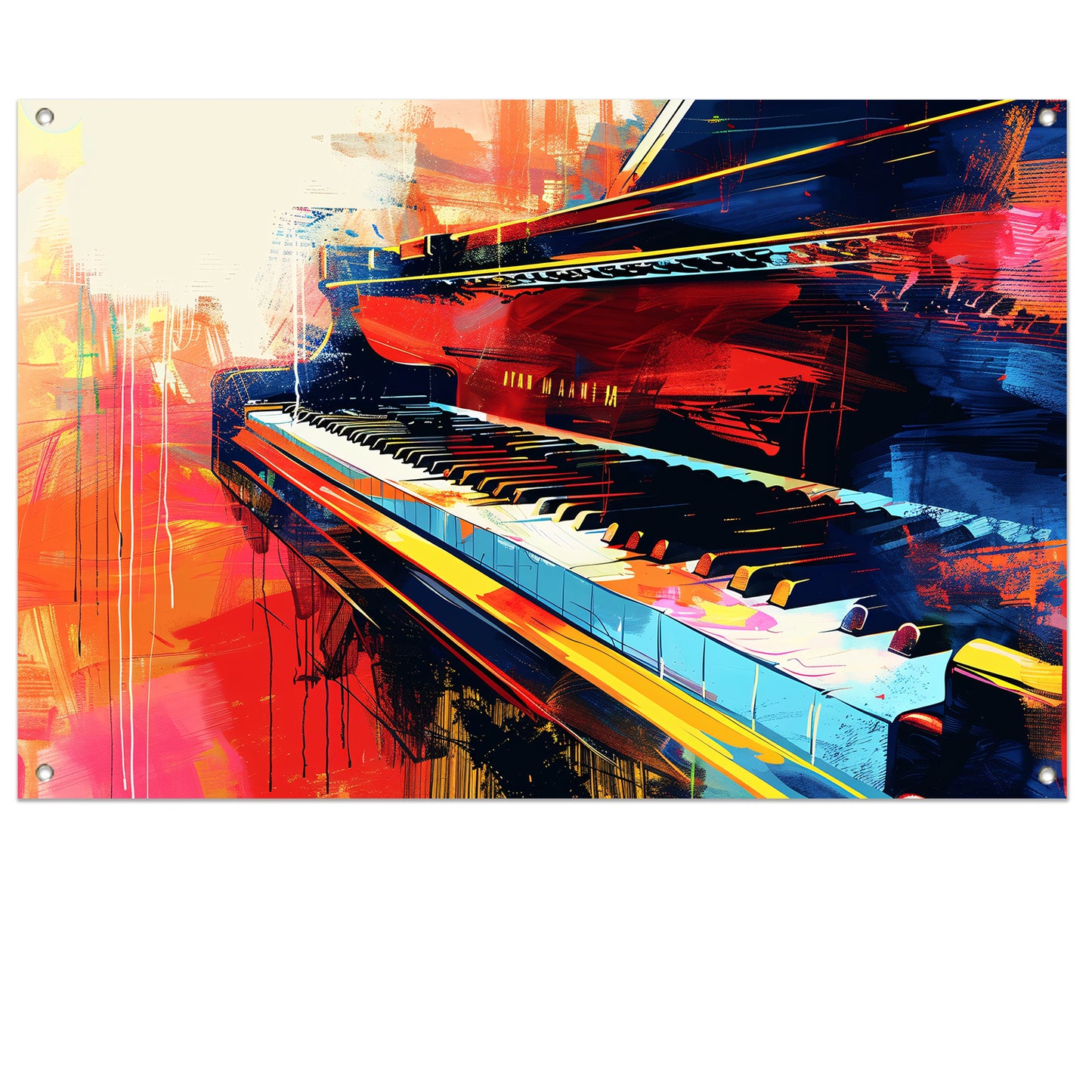 Abstracte kleurrijke piano in beweging tuinposter
