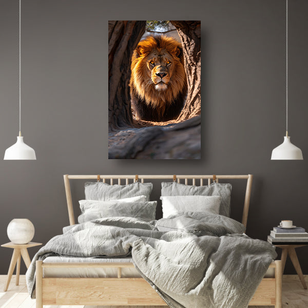 Portret van een Leeuw in een Boom canvas
