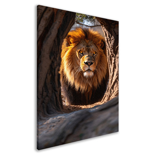 Portret van een Leeuw in een Boom canvas