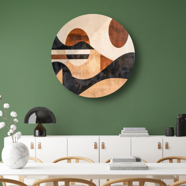 Zonsondergang in abstracte geolandscapes aluminium muurcirkel