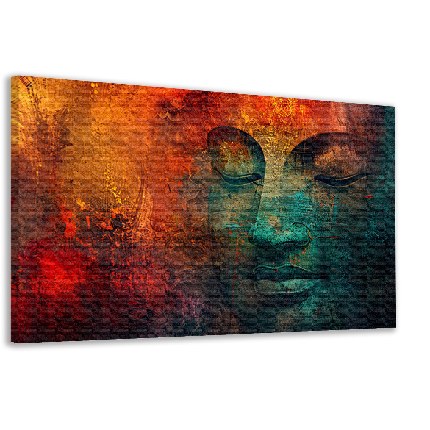 Mysterieus Boeddha portret met kleurrijke texturen canvas