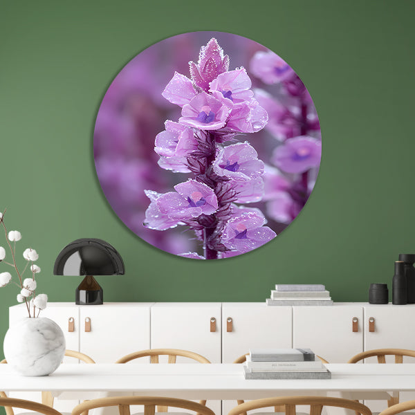 HyperRealistisch bloem met dauwdruppels aluminium muurcirkel