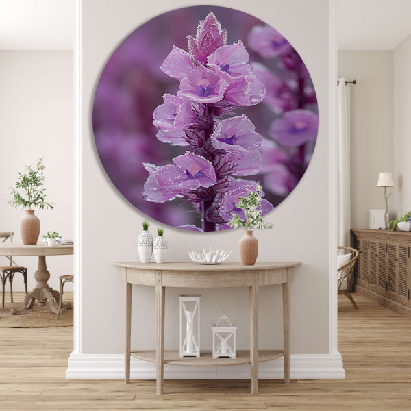 HyperRealistisch bloem met dauwdruppels aluminium muurcirkel