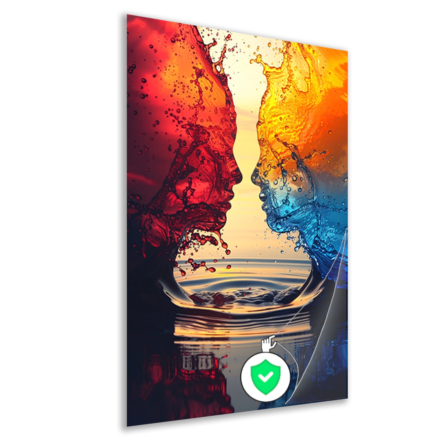 Twee Abstract Gezichten in een Kleurrijk Omhelzing poster