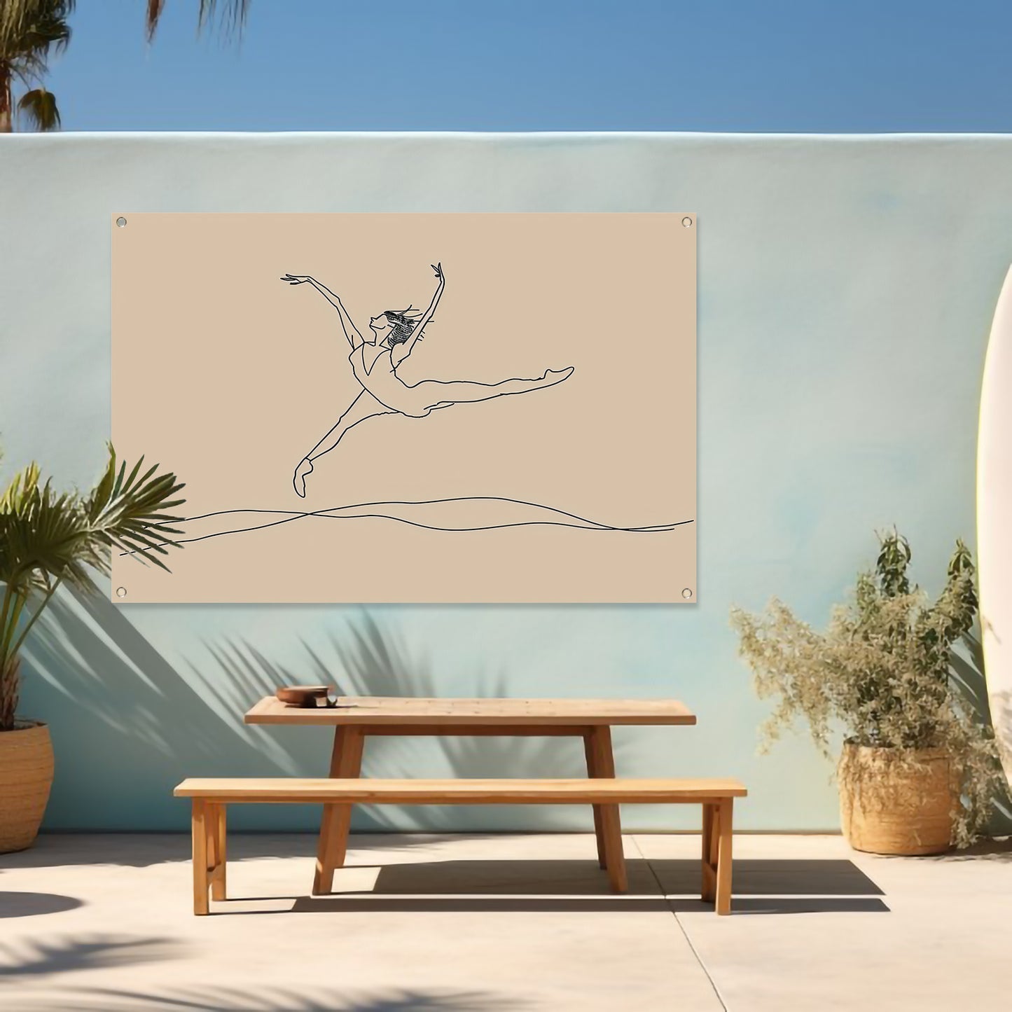 Elegante danser in minimalistische lijntekening tuinposter
