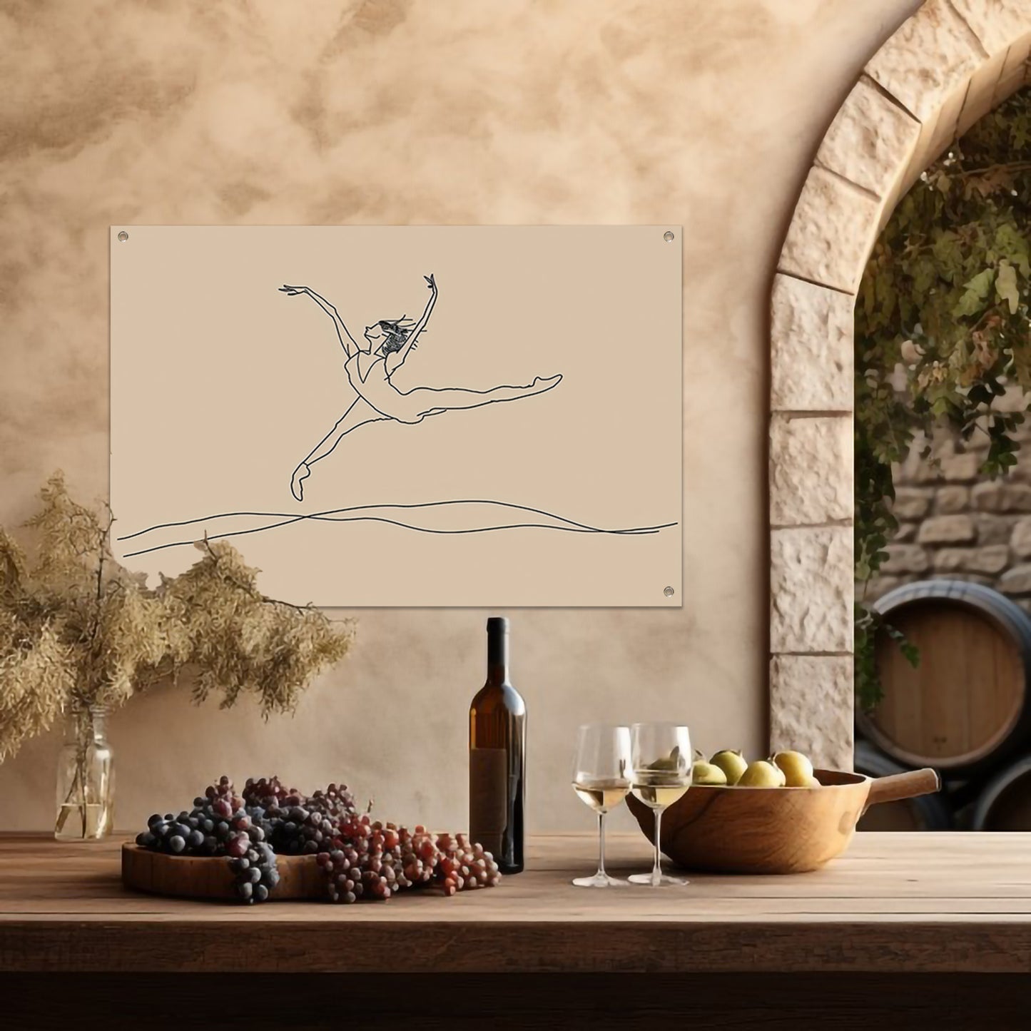 Elegante danser in minimalistische lijntekening tuinposter
