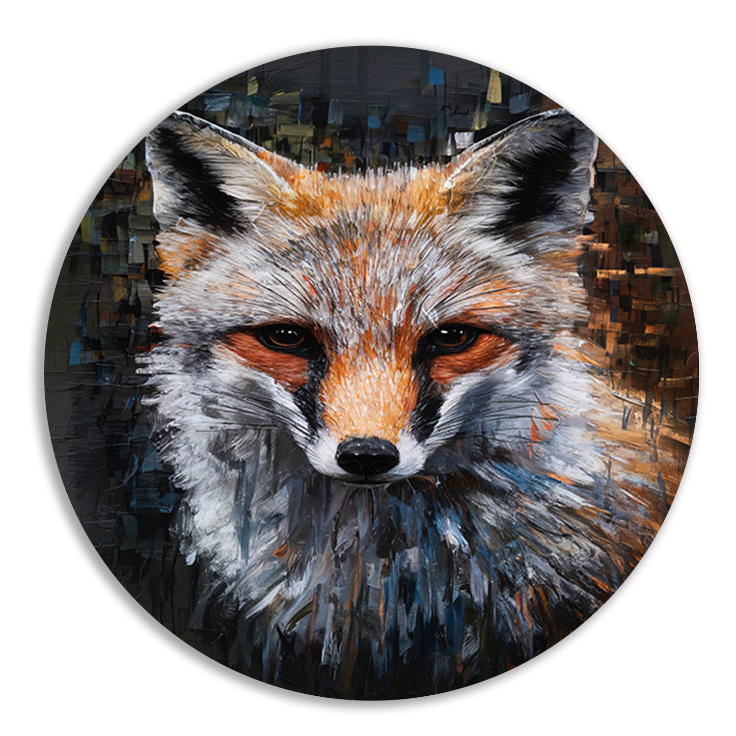 Abstracte Expressie van een Kleurrijke Vos aluminium muurcirkel