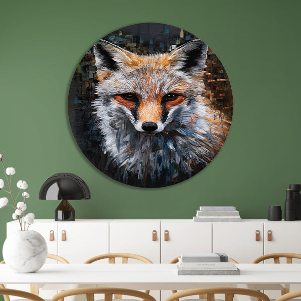 Abstracte Expressie van een Kleurrijke Vos aluminium muurcirkel