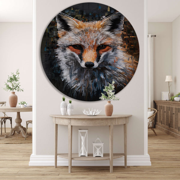 Abstracte Expressie van een Kleurrijke Vos aluminium muurcirkel