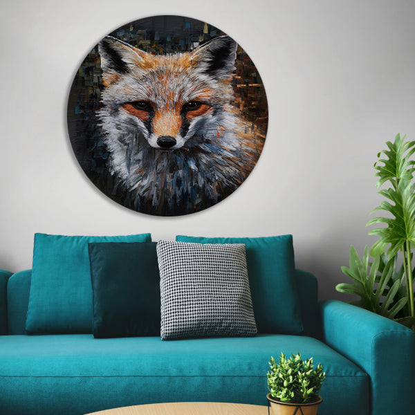 Abstracte Expressie van een Kleurrijke Vos aluminium muurcirkel