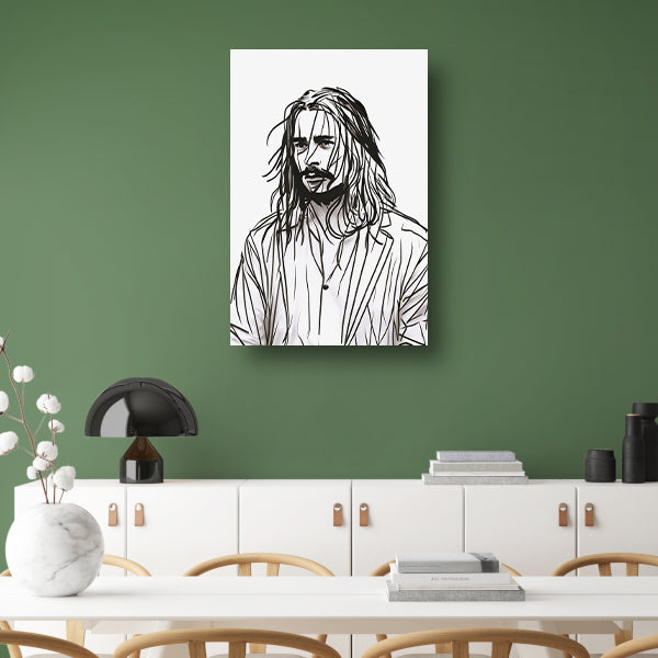 Abstract portret met zwart-witte lijnen canvas