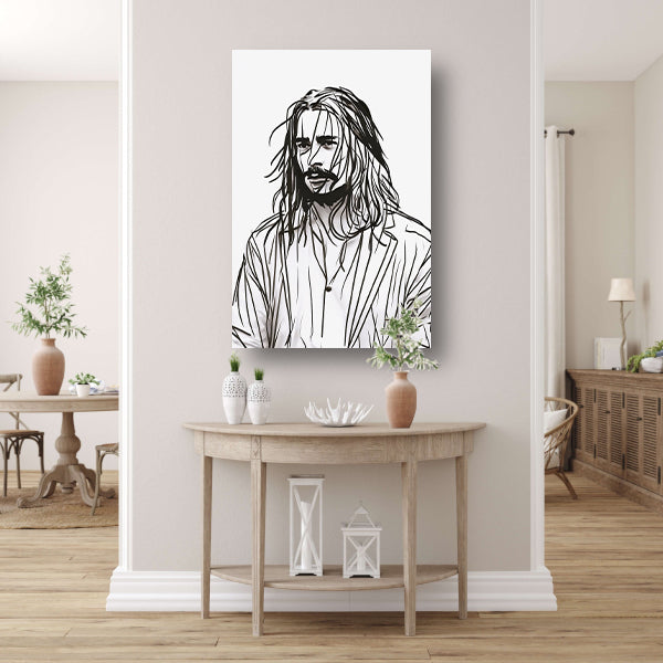 Abstract portret met zwart-witte lijnen canvas