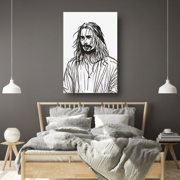 Abstract portret met zwart-witte lijnen canvas