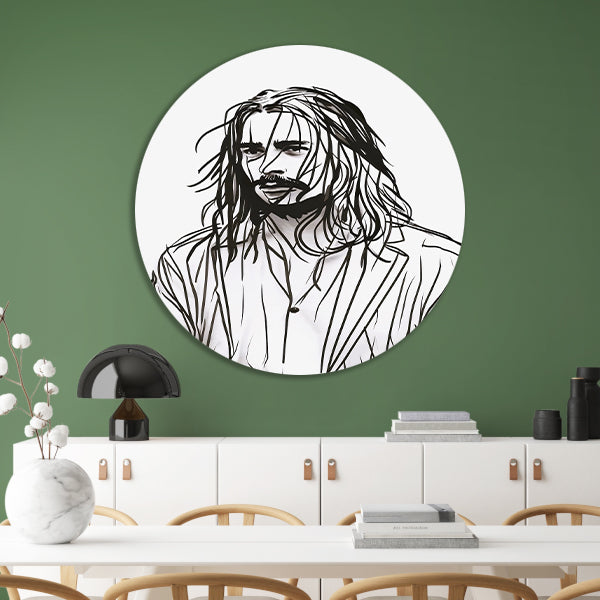 Abstract portret met zwart-witte lijnen aluminium muurcirkel