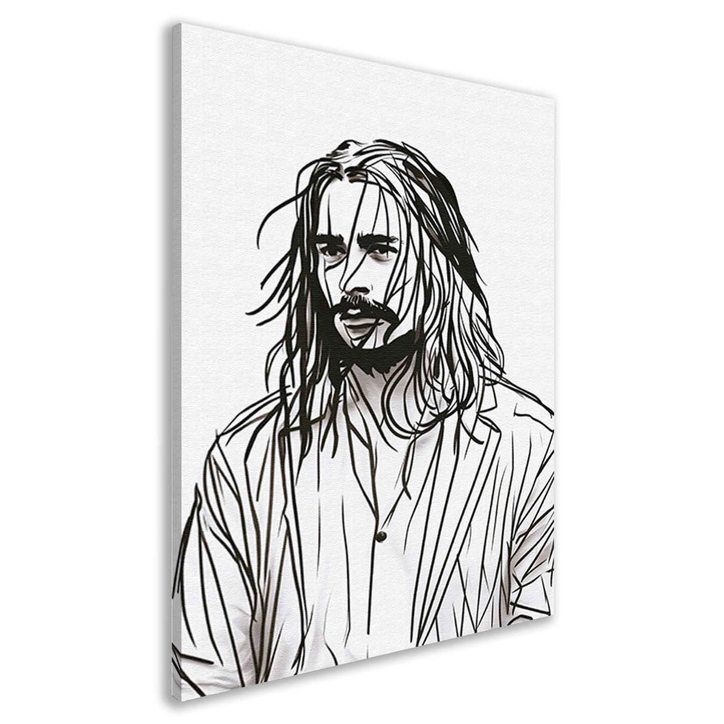 Abstract portret met zwart-witte lijnen canvas
