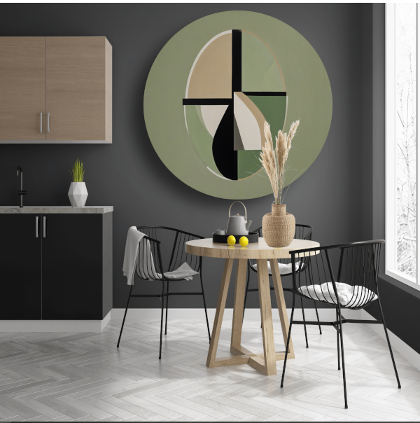 Geometrische abstractie in monochrome tinten aluminium muurcirkel