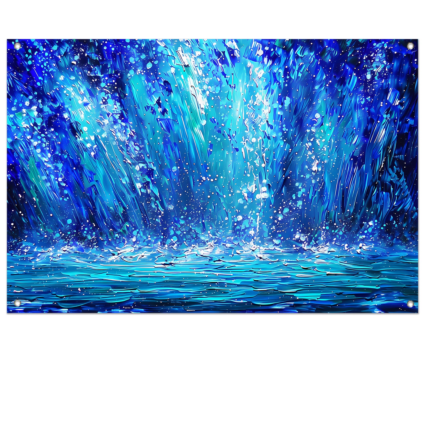 Dynamische abstracte waterval in blauwe tinten tuinposter