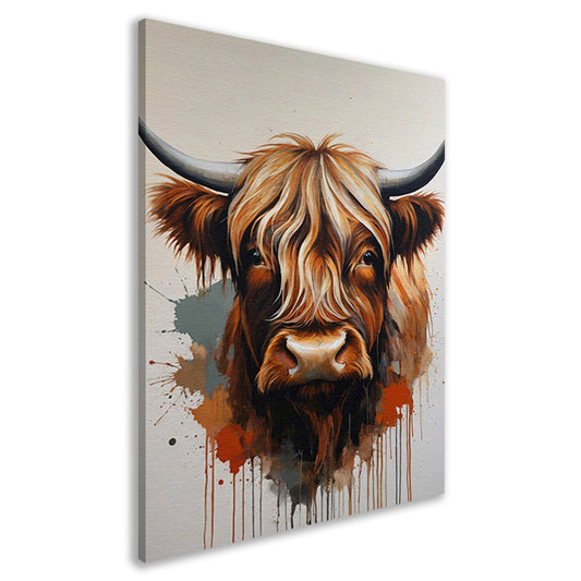 Abstracte Highland Koe in Kleurrijke Stijl canvas