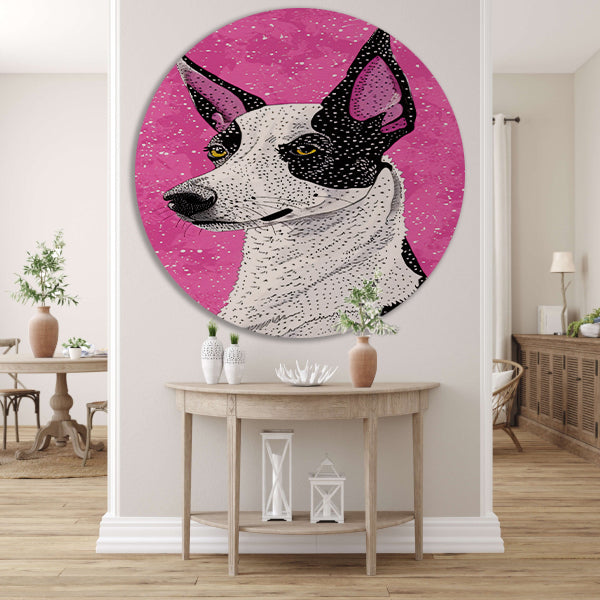 Moderne kleurrijke hond in popart-stijl aluminium muurcirkel