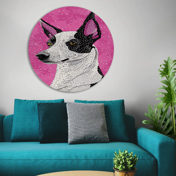 Moderne kleurrijke hond in popart-stijl aluminium muurcirkel