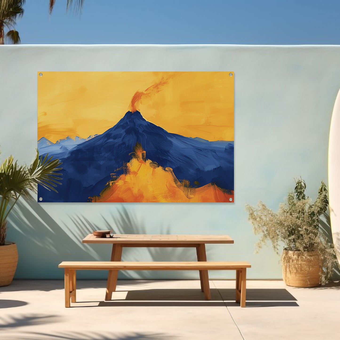 Abstracte schilderij van uitbarstende vulkaan tuinposter