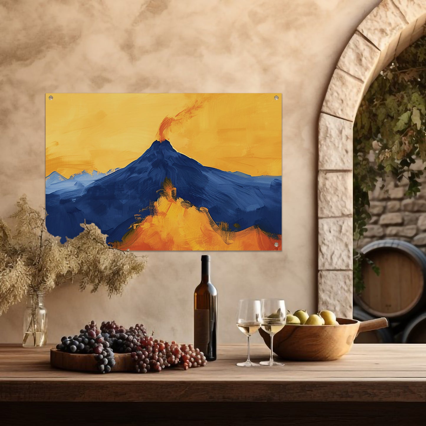 Abstracte schilderij van uitbarstende vulkaan tuinposter