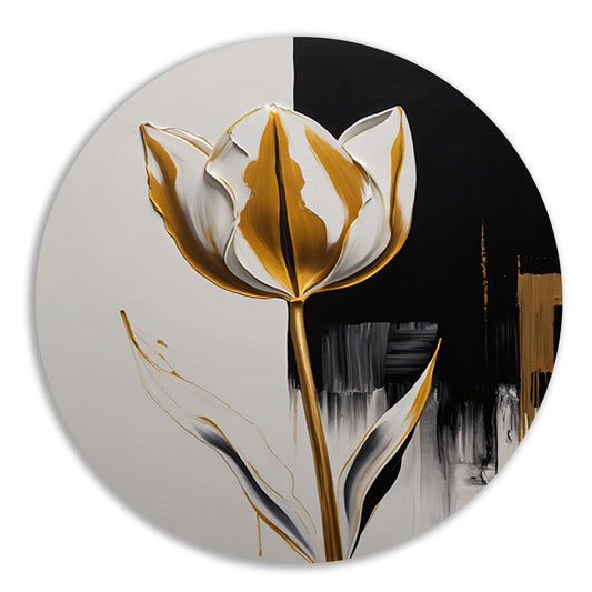 Gouden Tulip Abstractie op Monochrome Achtergrond aluminium muurcirkel