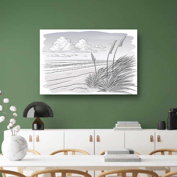 Elegante lijntekening van strandlandschap poster