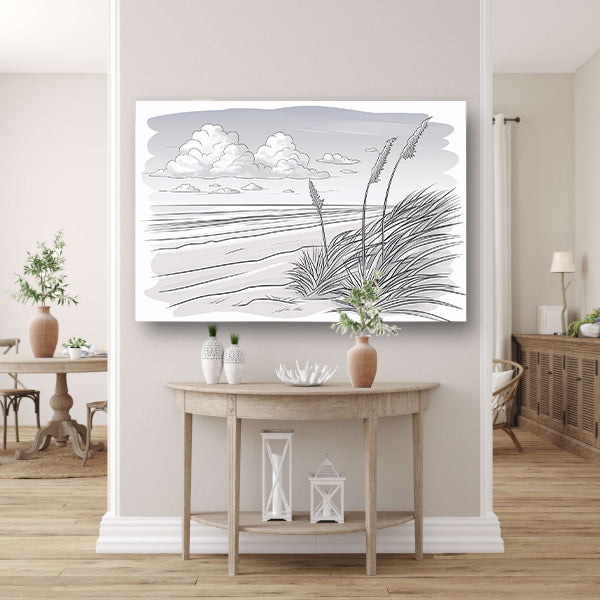 Elegante lijntekening van strandlandschap poster