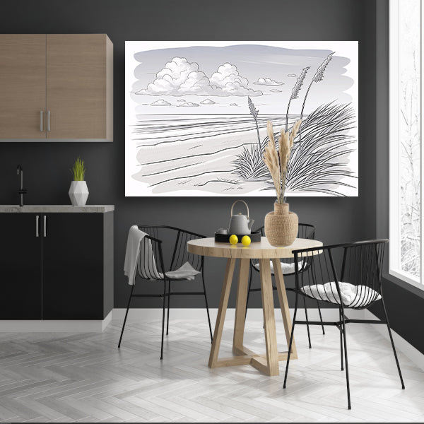 Elegante lijntekening van strandlandschap poster