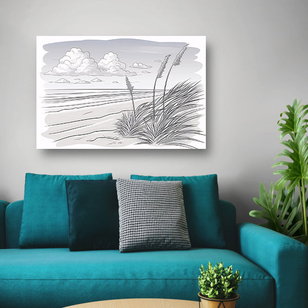 Elegante lijntekening van strandlandschap poster