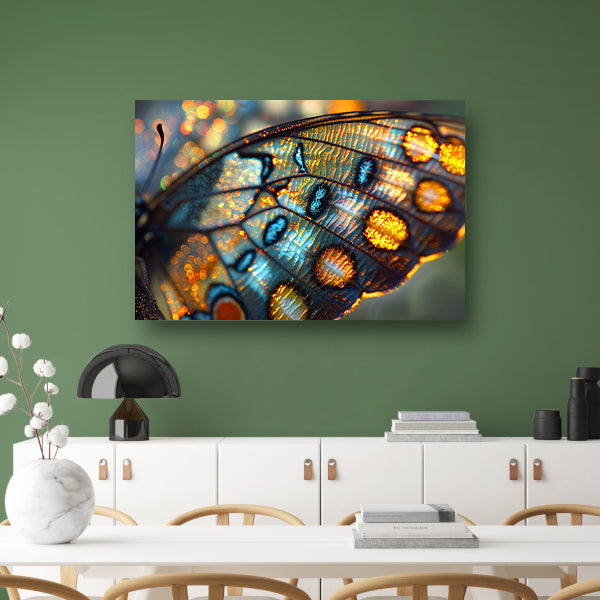 Gedetailleerde macro-opname van vlindervleugel canvas