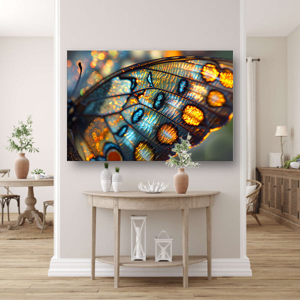 Gedetailleerde macro-opname van vlindervleugel acrylglas