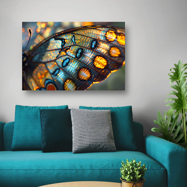 Gedetailleerde macro-opname van vlindervleugel canvas