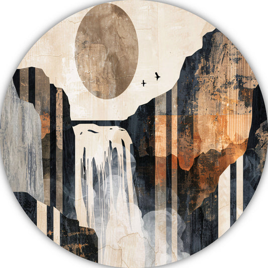 Abstracte waterval in japandi stijl aluminium muurcirkel