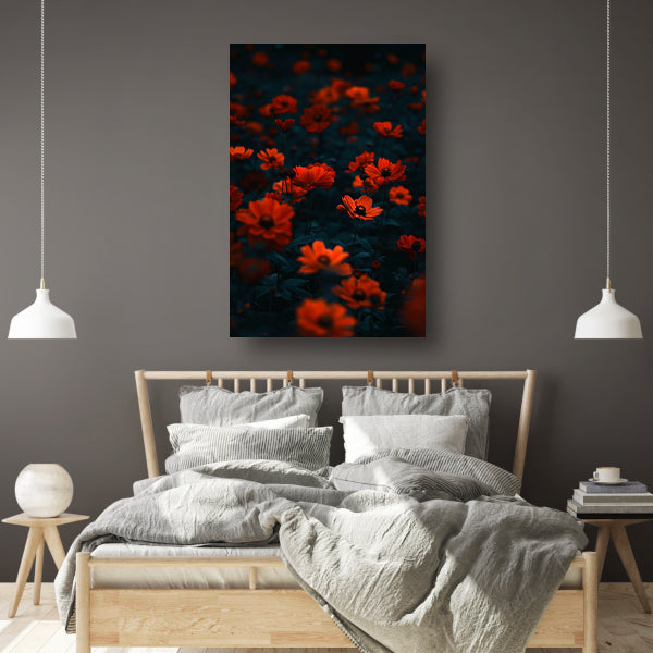Rode bloemen in de schemering acrylglas