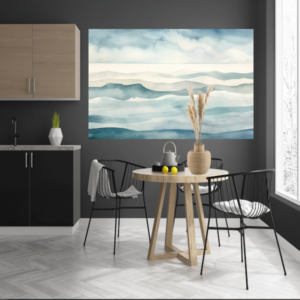Mistige zee in monochrome blauwtinten poster