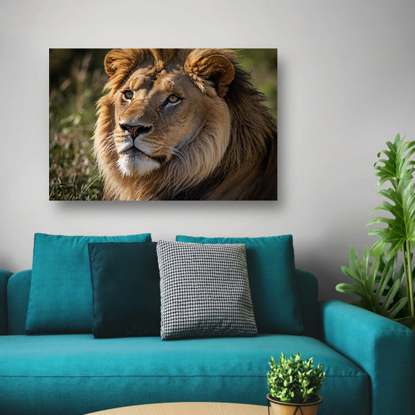 Majestueuze close-up van een leeuw in de natuur poster