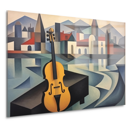 Kubistische interpretatie van stad en muziek acrylglas