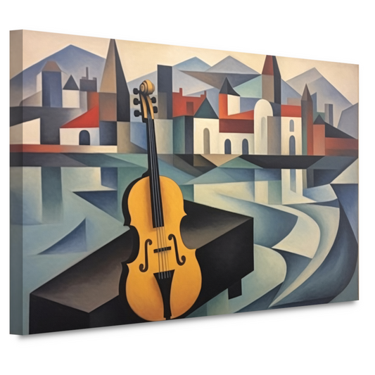Kubistische interpretatie van stad en muziek canvas