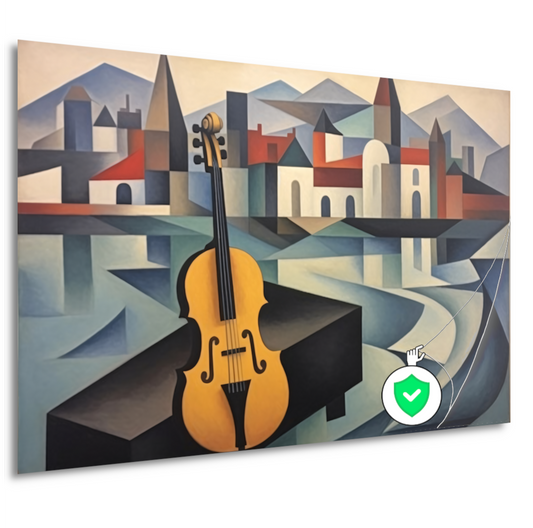 Kubistische interpretatie van stad en muziek poster