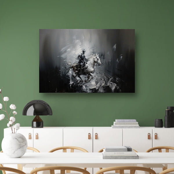 Abstract schilderij van ruiter op paard poster