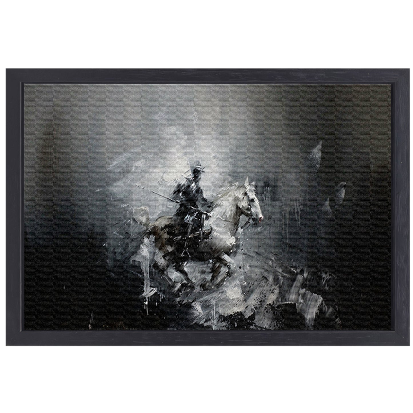 Abstract schilderij van ruiter op paard canvas met baklijst