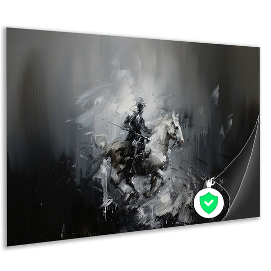 Abstract schilderij van ruiter op paard poster