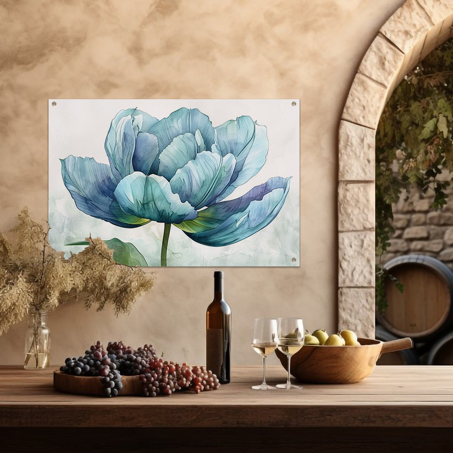 Gedetailleerde aquarel schilderij van een tulp tuinposter