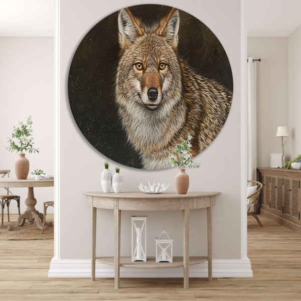 Gedetailleerd realistisch schilderij van een coyote forex muurcirkel