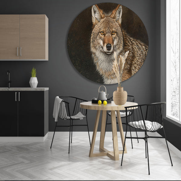 Gedetailleerd realistisch schilderij van een coyote forex muurcirkel