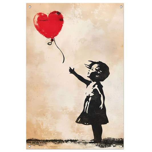 Meisje met Hartvormige Rode Ballon tuinposter